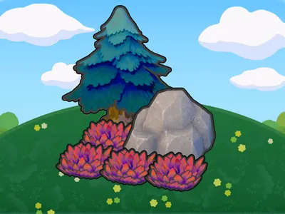 Pointy tree-shaded rocky tall grass